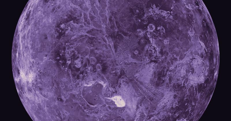 The surface of Venus seen from above the north pole, mapped by the Magellan spacecraft